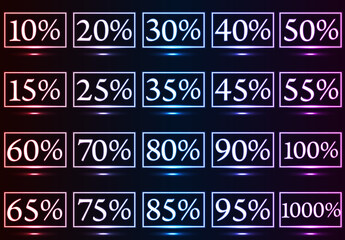 Percent numbers in neon for discounts and vouchers