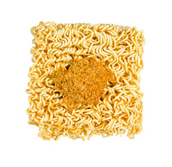 The Dried instant noodles with flavouring isolated on white background.