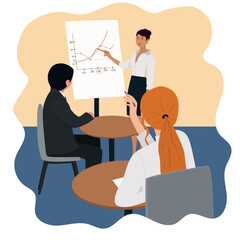 Business meeting. Presentation of the project. Figures of three people