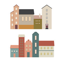 Postcard colored houses, cute town