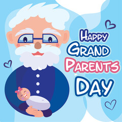 Blue grandparents day poster with cute grandpa character Vector