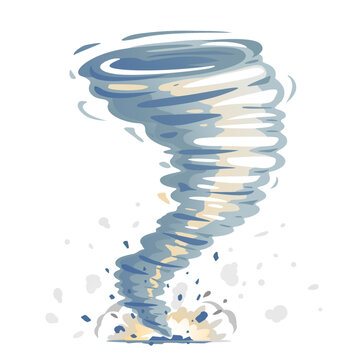 One big cartoon tornado with spiral twists, dust and stones, illustration of dangerous natural phenomenon, isolated