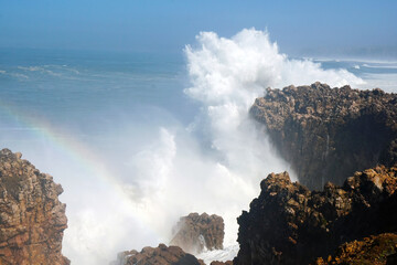 big swell during winter storm at the Algarve coast                               