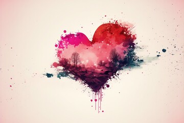 Valentine's Day watercolor wallpaper with Heart and couple in love no text Ai generated art