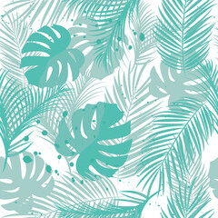 Exotic seamless pattern monstera and palm leaves. Tropical print, textiles, packaging design, clothing and wallpapers.