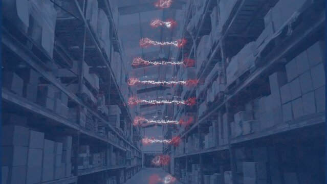 Animation of dna strand over warehouse