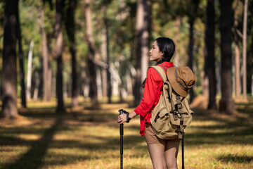 young woman backpacking travelling