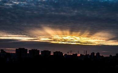 Clouds at sunset, amazing sky, nature background