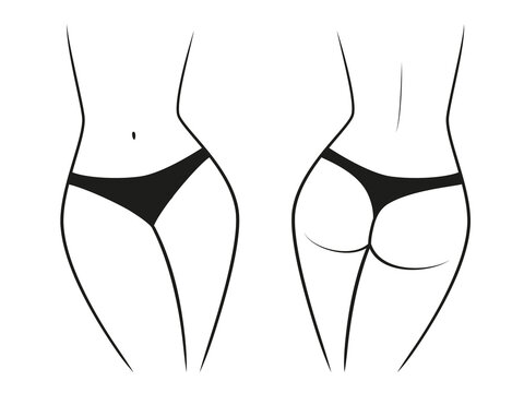 Silhouette of a female figure in thong panties - front and back view. Illustration on transparent background