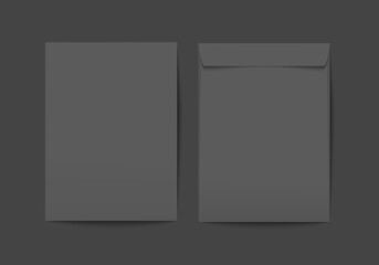 Vector blank black paper C4 envelope with transparent background.