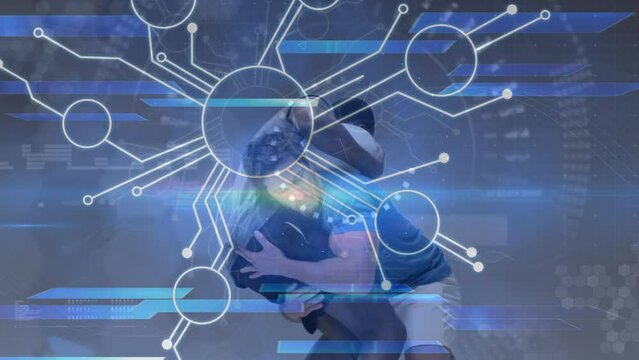 Animation of network of connections and data processing over rugby players