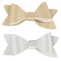 Two hair clips in the shape of a bow isolated on a white background. Different colors, gold and...