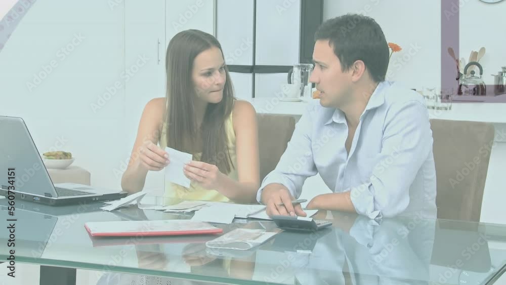 Canvas Prints Animation of shapes over caucasian couple counting money