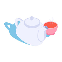Yixing teapot isometric Concept, ceramic crockery tea set Vector Color Icon Design, Traditional Chinese Culture Symbol, New Year of the Rabbit 2023 Sign, China Travel Guide Stock illustration