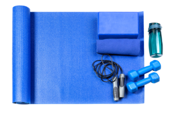 Yoga mat and dumbbells