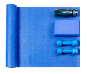 Yoga mat and dumbbells