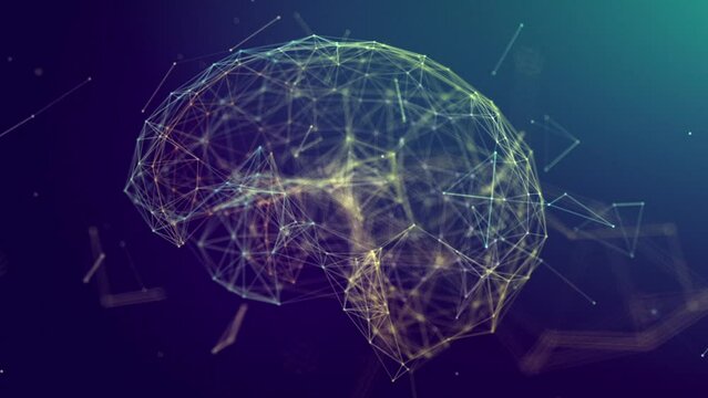 Dark background with animated virtual brain. 3d render, depth of field, bokeh, seamless loop