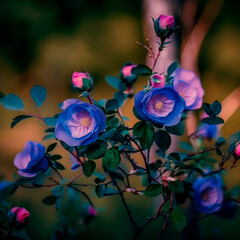 Fototapeta na wymiar Wild rose with blue buds. High quality illustration