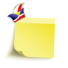 Gelber Klebezettel mit der Narrenkappe