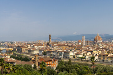 Fototapeta na wymiar Panoramic view of Florence from the Michelangelo square. Beautiful city of Italy with old buildings and river.