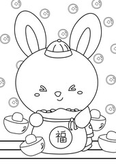 Happy Chinese New Year Rabbit Coloring for Kids and Adult