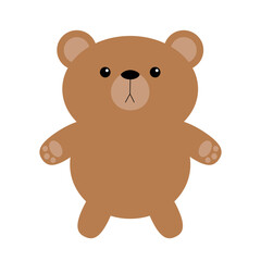 Cute little bear toy standing on the ground. Brown grizzly icon. Kawaii cartoon character. Funny head face. Happy Valentines Day. Baby greeting card. White background. Flat design.