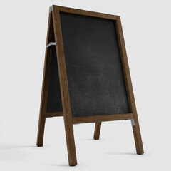 Standing coffee shop signage board with black chalkboard and easel wooden frame realistic psd mockup design template