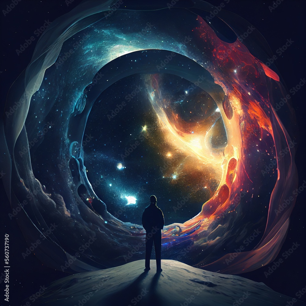 Wall mural a man stand in front of the universe generative ai