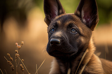 Belgian Malinois puppy in the grass, cute dogs, Generative AI