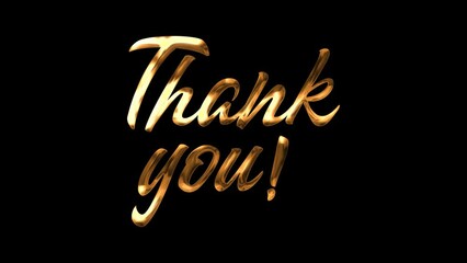 Thank You animated, suitable for celebration, wishes, events, message, holiday, festival. Handwriting Animated in golden color. Black background footage motion graphic