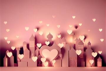 paper cut craft  pastel pink background valentine day Generative AI