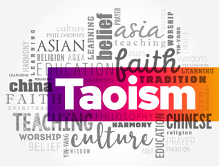 Taoism refers to a school of philosophical thought, word cloud concept background