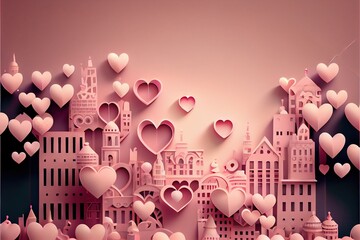 paper cut craft  pastel pink background valentine day Generative AI