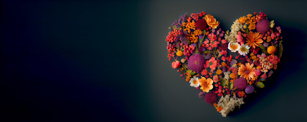  heart shaped flowers with copy space, valentine day, light green background, generative ai