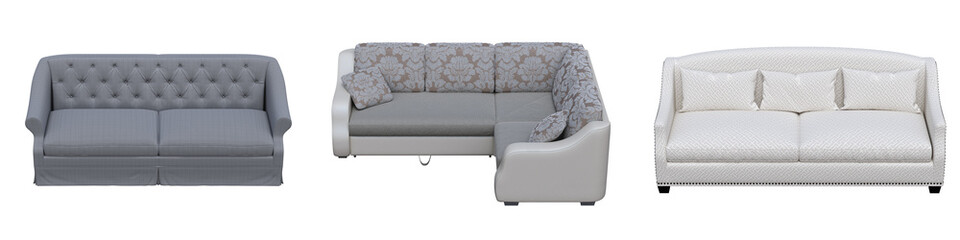 sofa isolated on white background, interior furniture, 3D illustration, cg render