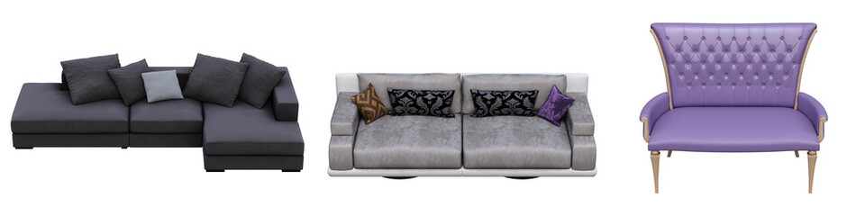 sofa isolated on white background, interior furniture, 3D illustration, cg render
