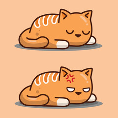 cat sleeps, wakes up annoyed, illustration-vector
