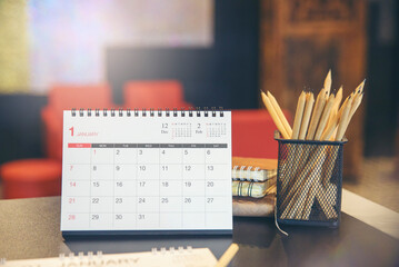 2023 Calendar desk place on table. Desktop Calender for Planner to plan agenda, timetable,...