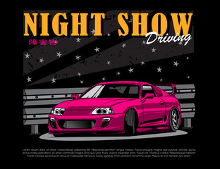 Night show text and lighting background behind vehicle car vector illustration design graphic