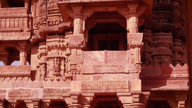 ancient hindu temple architecture from different angle at day