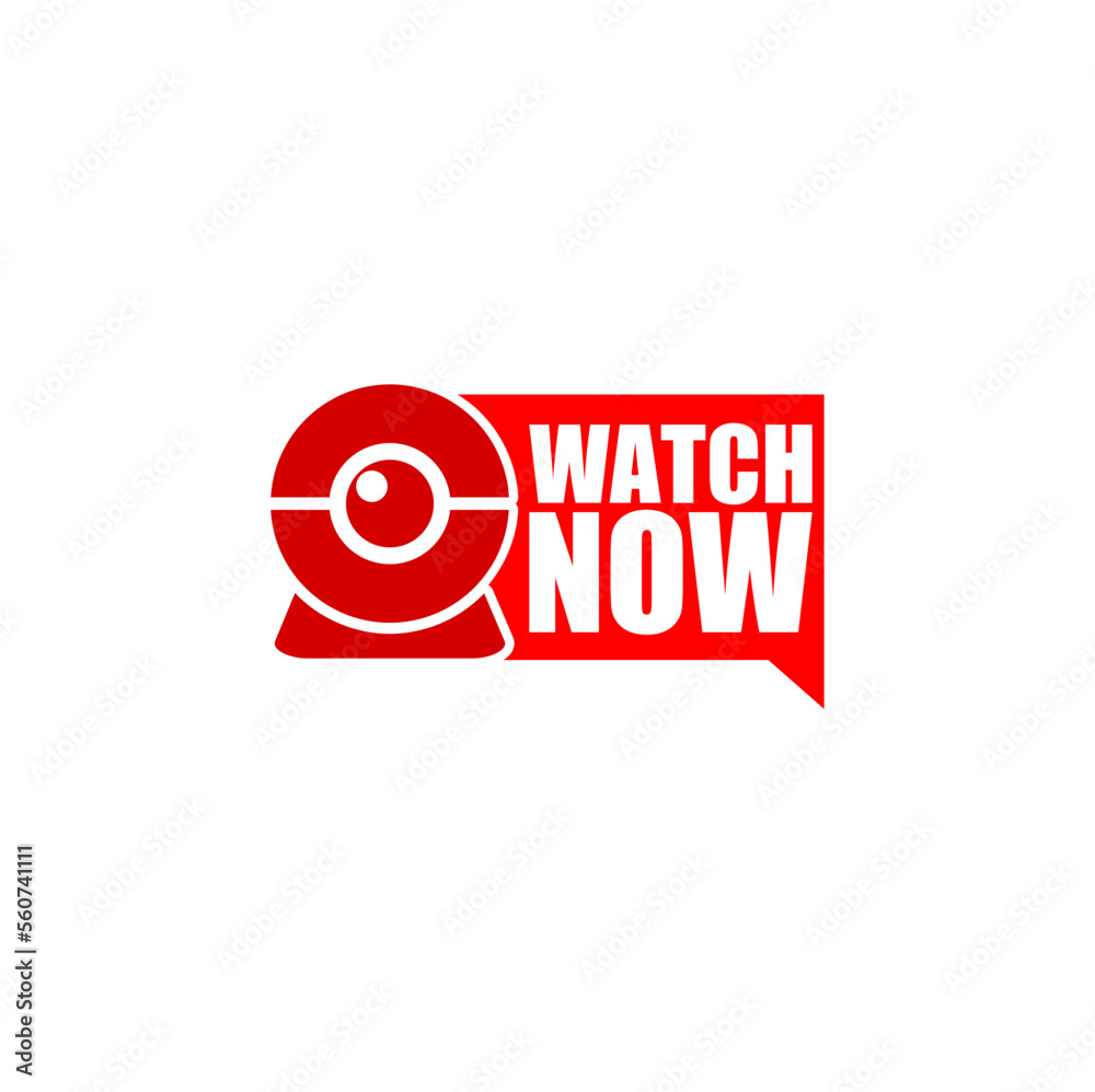 Poster watch now button icon. watch video banner isolated on white background