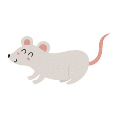 Cute little mouse in cartoon style. Rat character isolated on white background. Funny animal print. Vector illustration