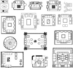 collection of sketch designs vector illustration of living room interior furniture
