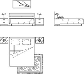 sketch vector illustration of bedroom interior arrangement
