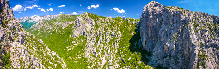 Scenic canyon of Paklenica national park panoramic view, Velebit mountain
