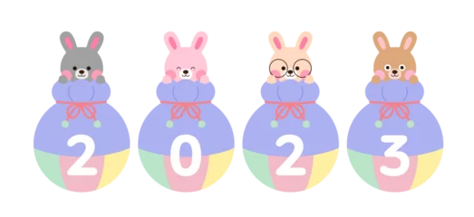 Verduisterende rolgordijnen zonder boren Speelgoed 2023 New Year typography design with cute smiling rabbit character concept in black color. The year 2023 is called 'Year of the Rabbit' in Korea. 