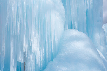 Close-up of icefall, a lot of icicles
