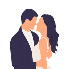 bride and groom portrait in flat style, isolated vector