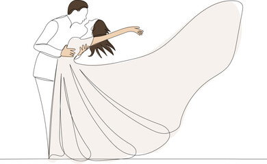 bride and groom continuous line drawing, vector, sketch