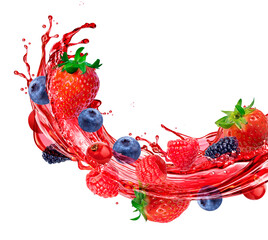 mixed berries juice concept, mixed berries splashing